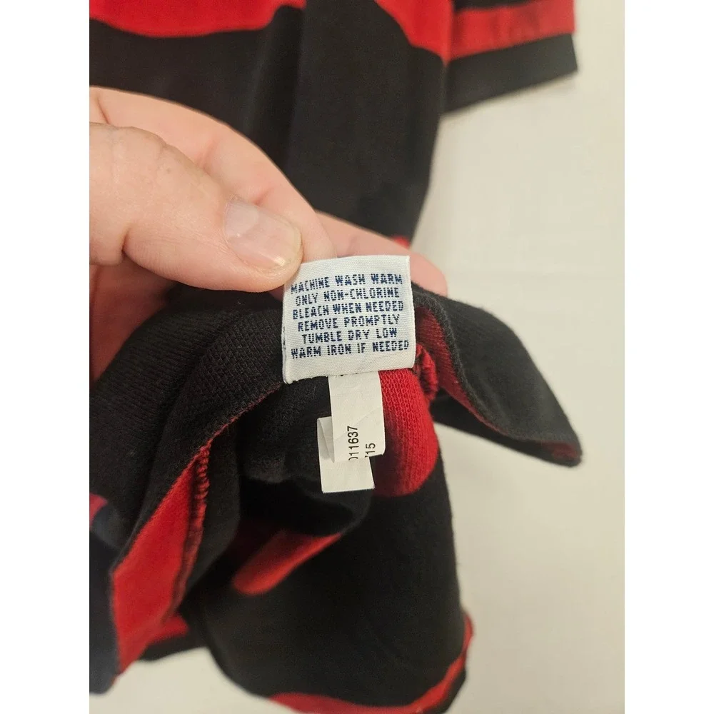 Polo Ralph Lauren Mens Medium Black Red Striped Short Sleeve Polo Shirt #2373